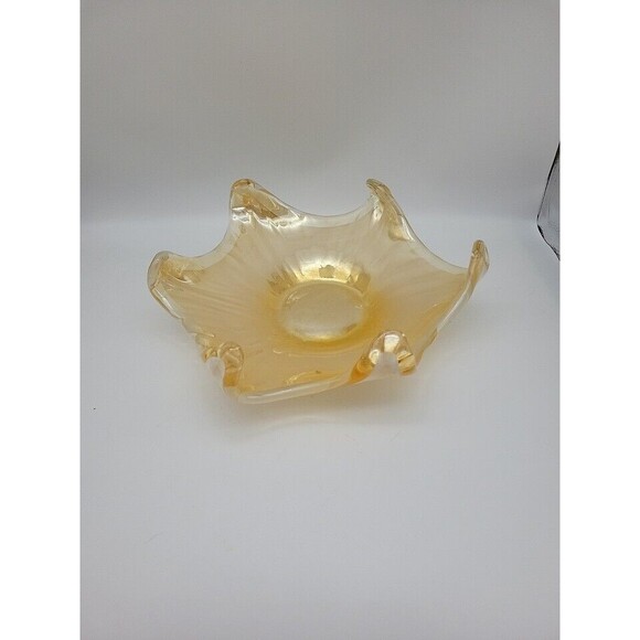 Vintage Gold and White Luster Bowl 12x12x4 Fused Art Glass Bowl Starfish 6 Leg - Picture 3 of 9